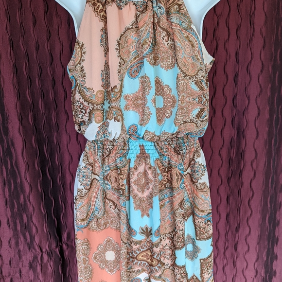 Unbranded sundress boho style teal and brown - Picture 3 of 3